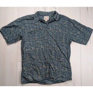 Vintage Woolrich Hawaiian Shirt Geometric Floral Print‎ Short Sleeve Mens L USA